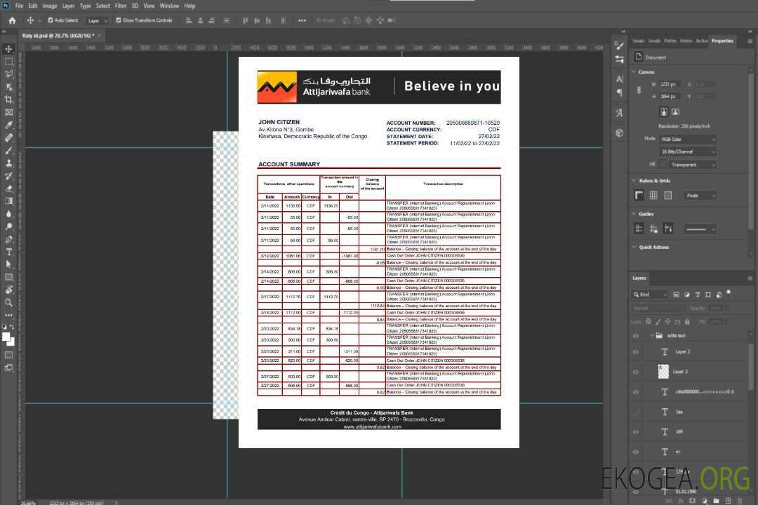Relevé bancaire Congo Crédit du Congo xls template Relevé bancaire Congo Crédit du Congo xls template